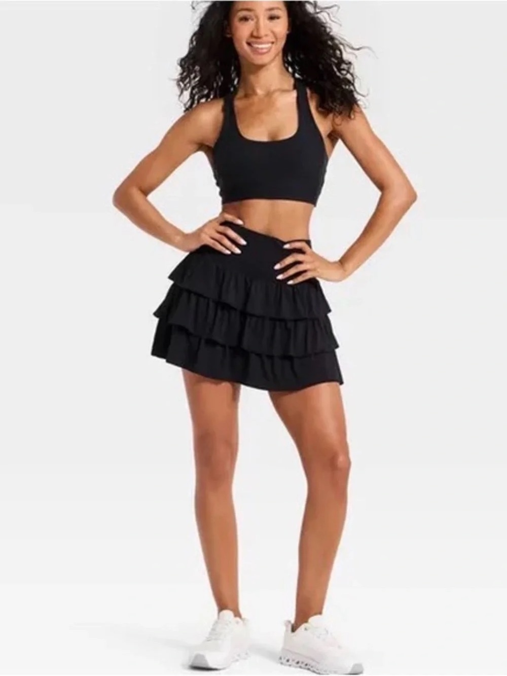JoyLab Black Tiered Ruffle Mini Skort - Picture 2 of 11